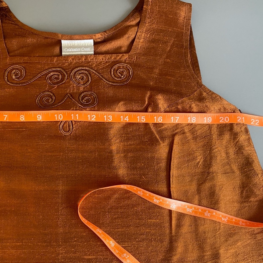 Coldwater Creek Copper Rust Sleeveless Silk Textured Tank Top, Scoop Neck XL - Picture 4 of 6